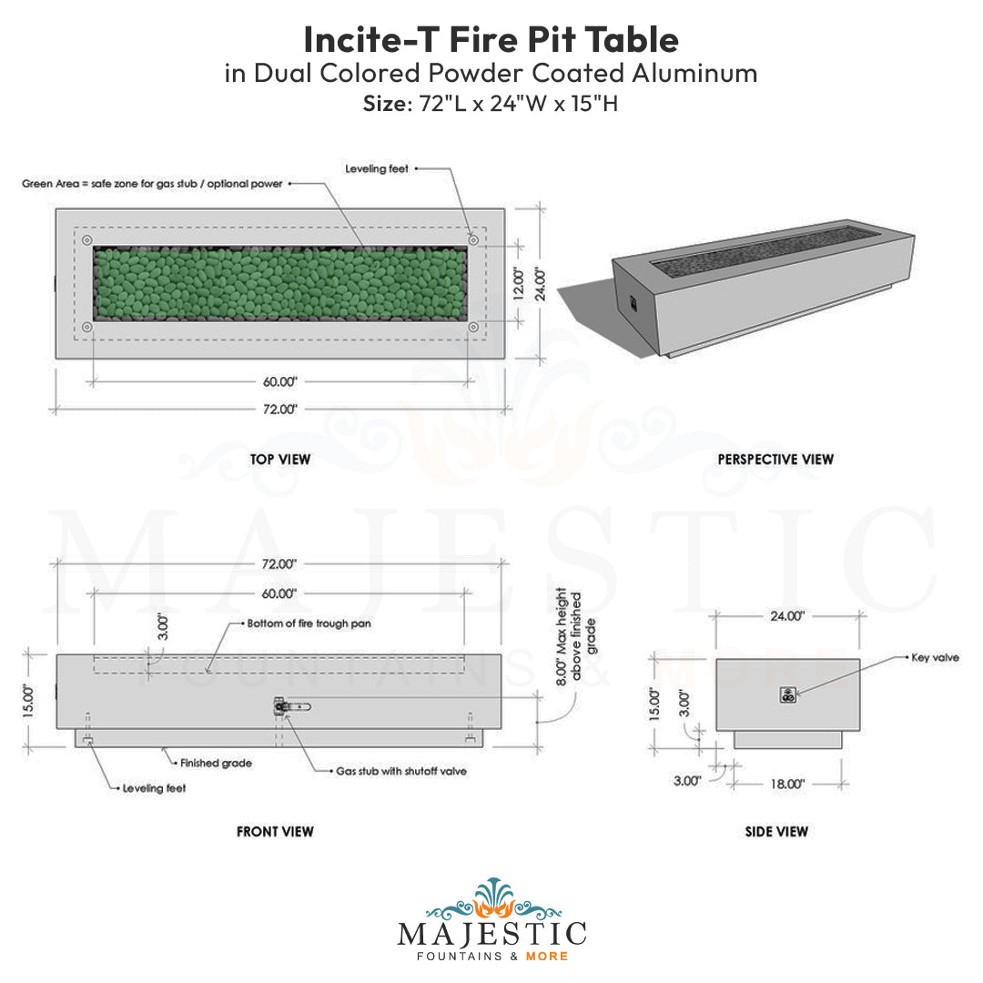 Incite-T Fire Pit Table in Dual Colored Powder Coated Aluminum - Majestic Fountains