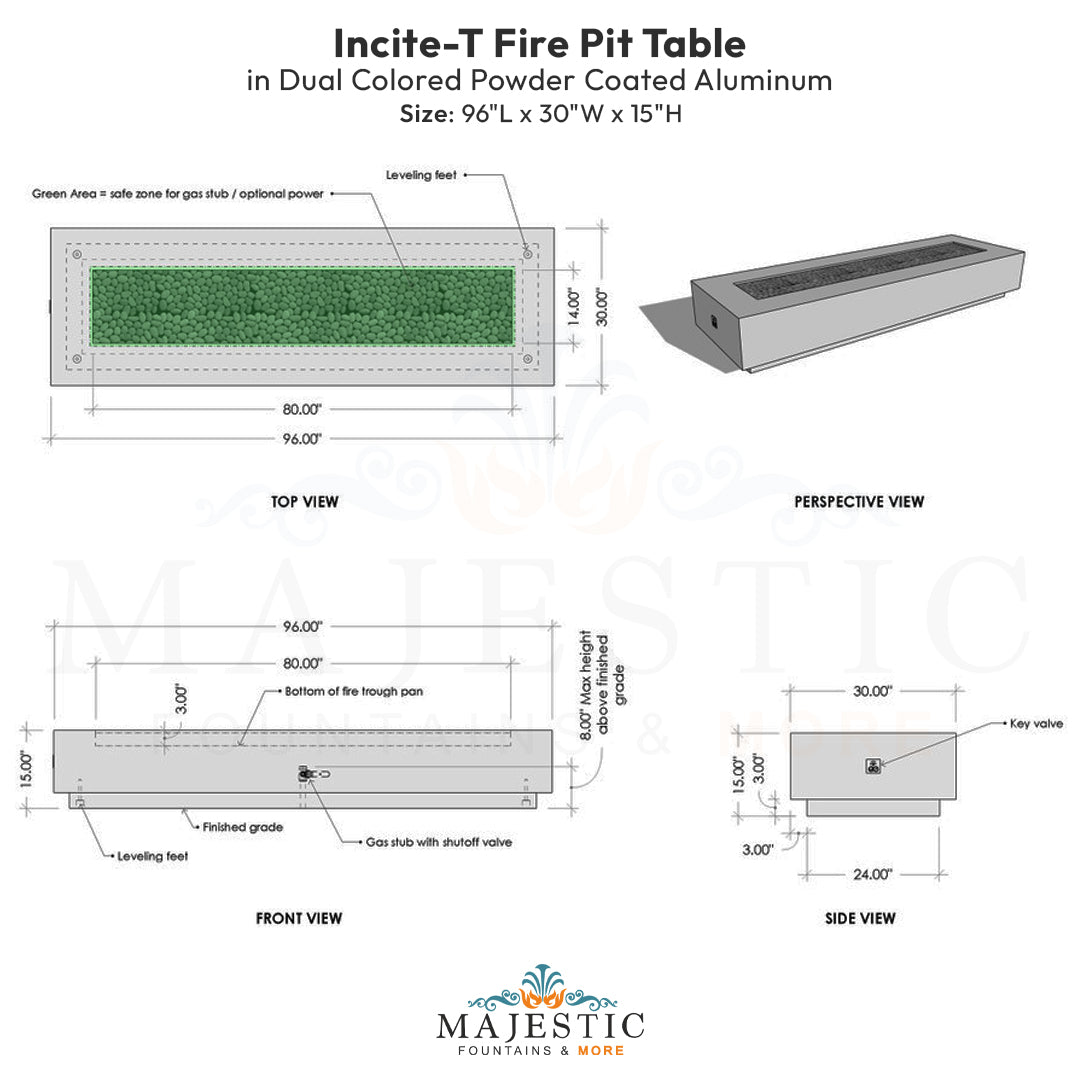 Incite-T Fire Pit Table in Dual Colored Powder Coated Aluminum - Majestic Fountains