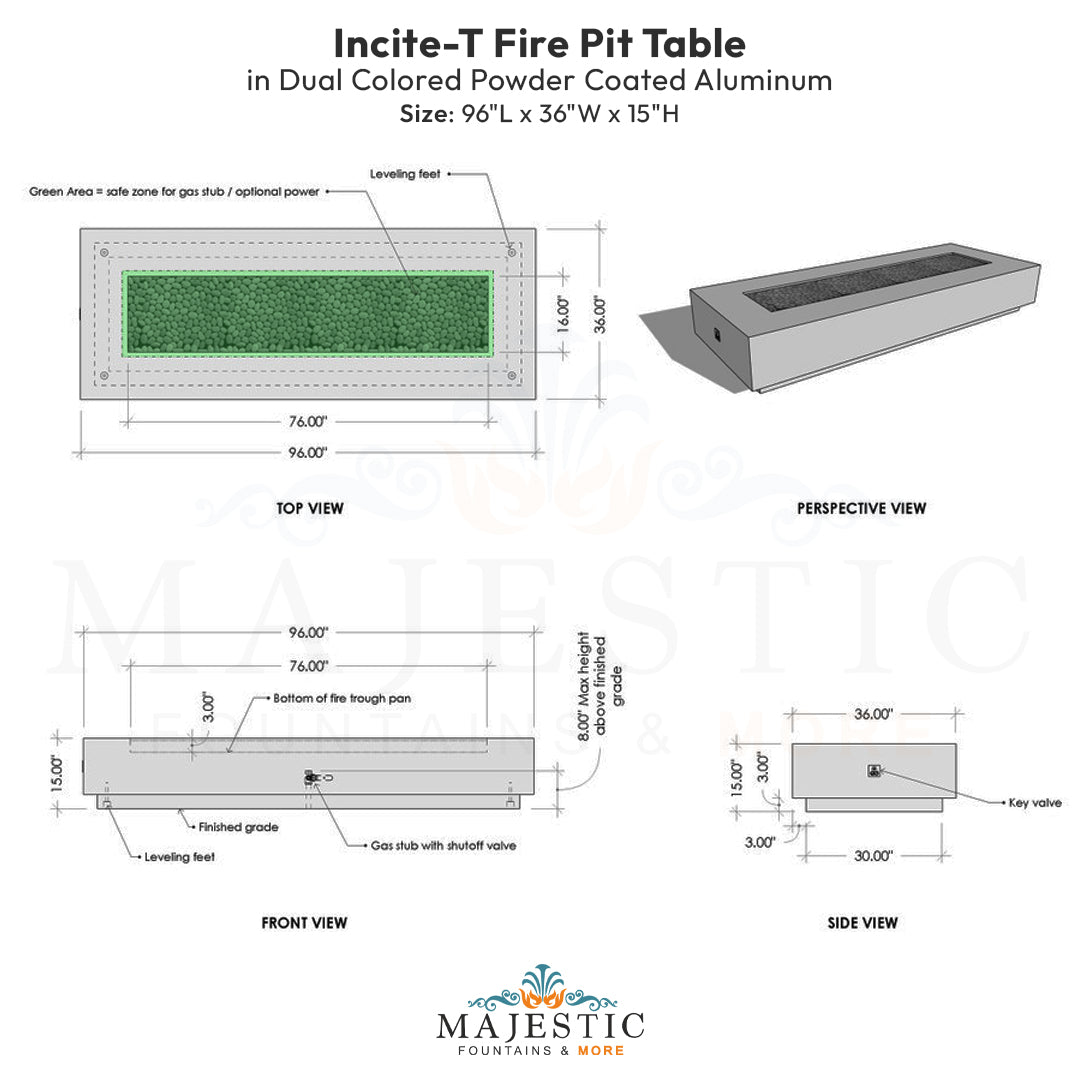 Incite-T Fire Pit Table in Dual Colored Powder Coated Aluminum - Majestic Fountains