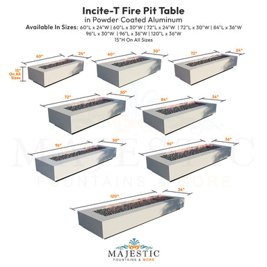 Incite-T Fire Pit Table in Dual Colored Powder Coated Aluminum - Majestic Fountains