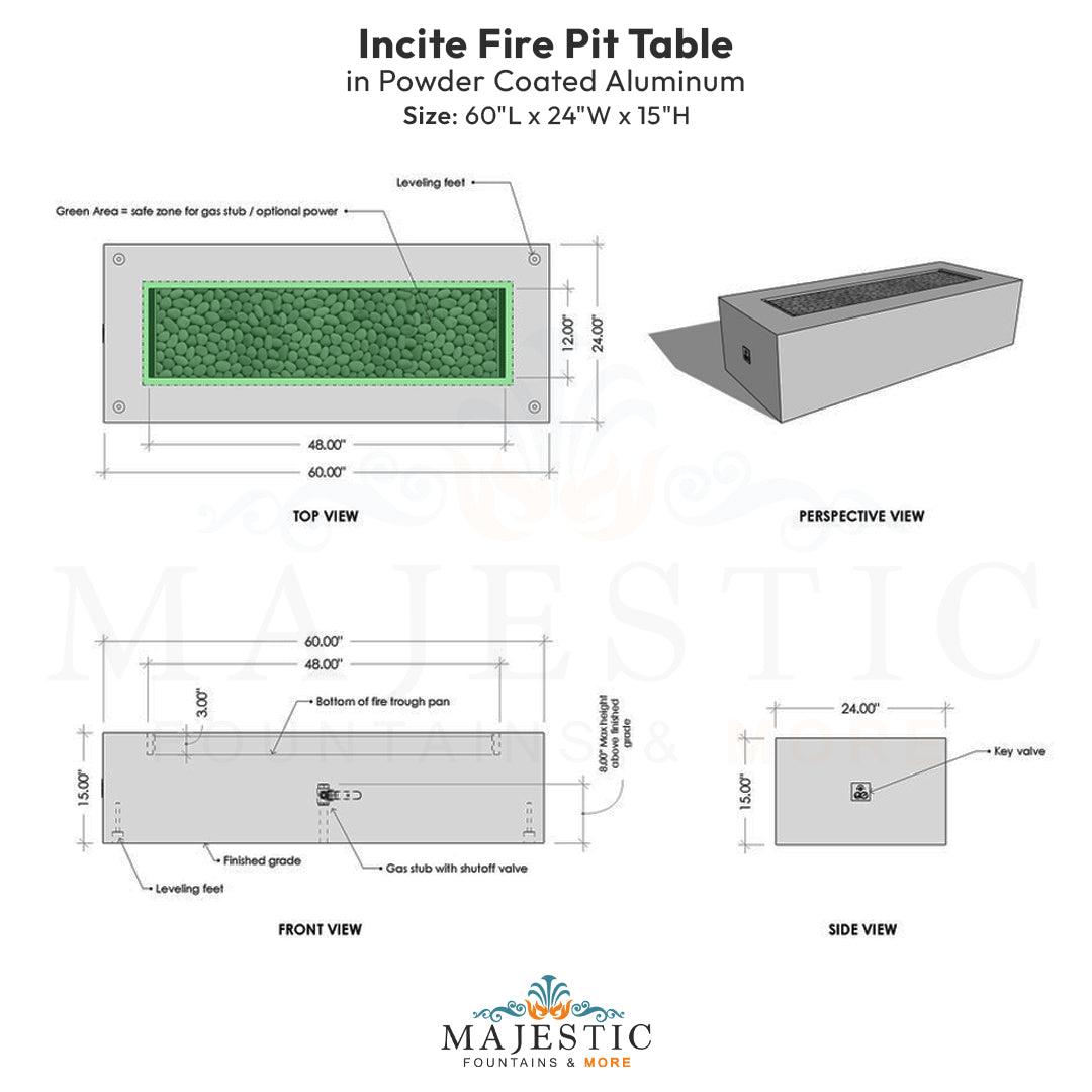 Incite Fire Pit Table in Powder Coated Aluminum - Majestic Fountains