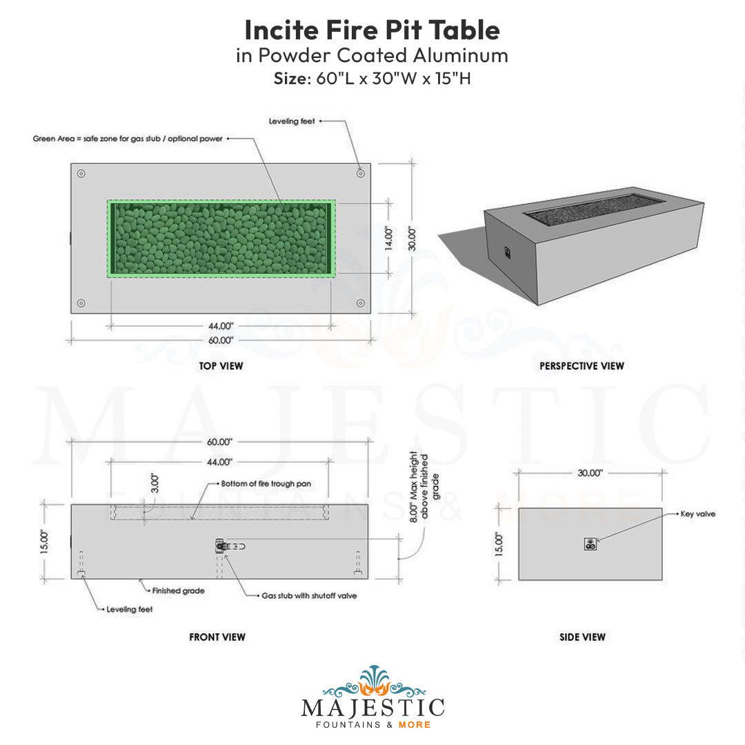 Incite Fire Pit Table in Powder Coated Aluminum - Majestic Fountains