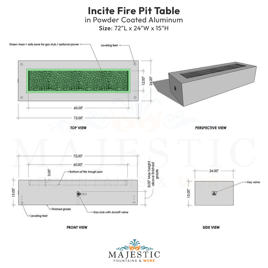 Incite Fire Pit Table in Powder Coated Aluminum - Majestic Fountains