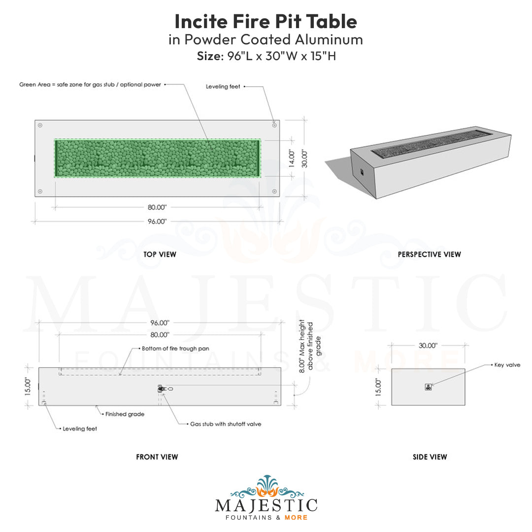 Incite Fire Pit Table in Powder Coated Aluminum - Majestic Fountains