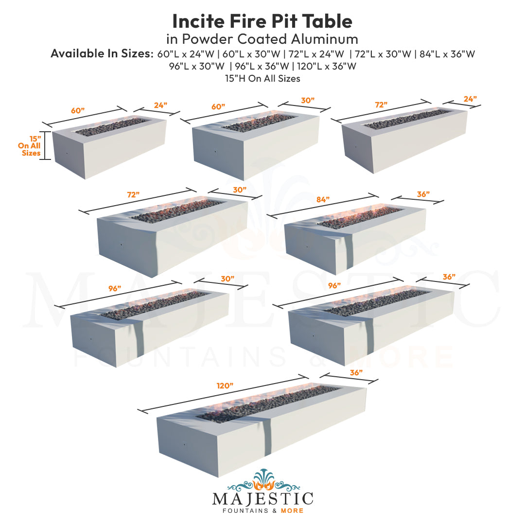 Incite Fire Pit Table in Powder Coated Aluminum - Majestic Fountains
