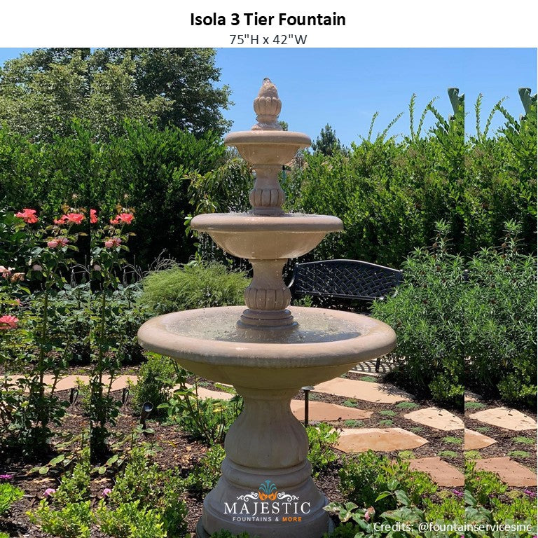 Isola Concrete 3 Tier Outdoor Courtyard Fountain - Majestic Fountains and More