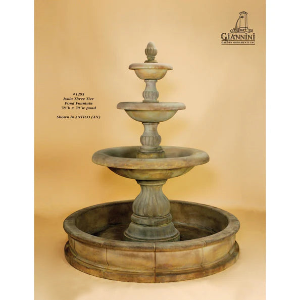 Isola Concrete 3 Tier Outdoor Courtyard Fountain With Basin -1295