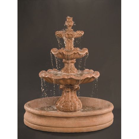 Italian 3 Tier Fountain with 55" Basin in Cast Stone by Fiore Stone IT-B3