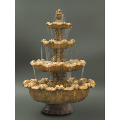 Italian 4 Tiered Fountain with Short Base in Cast Stone - Fiore Stone IT-4 - Majestic Fountains and More.