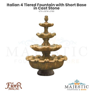 Italian 4 Tiered Fountain with Short Base in Cast Stone - Fiore Stone IT-4 - Majestic Fountains