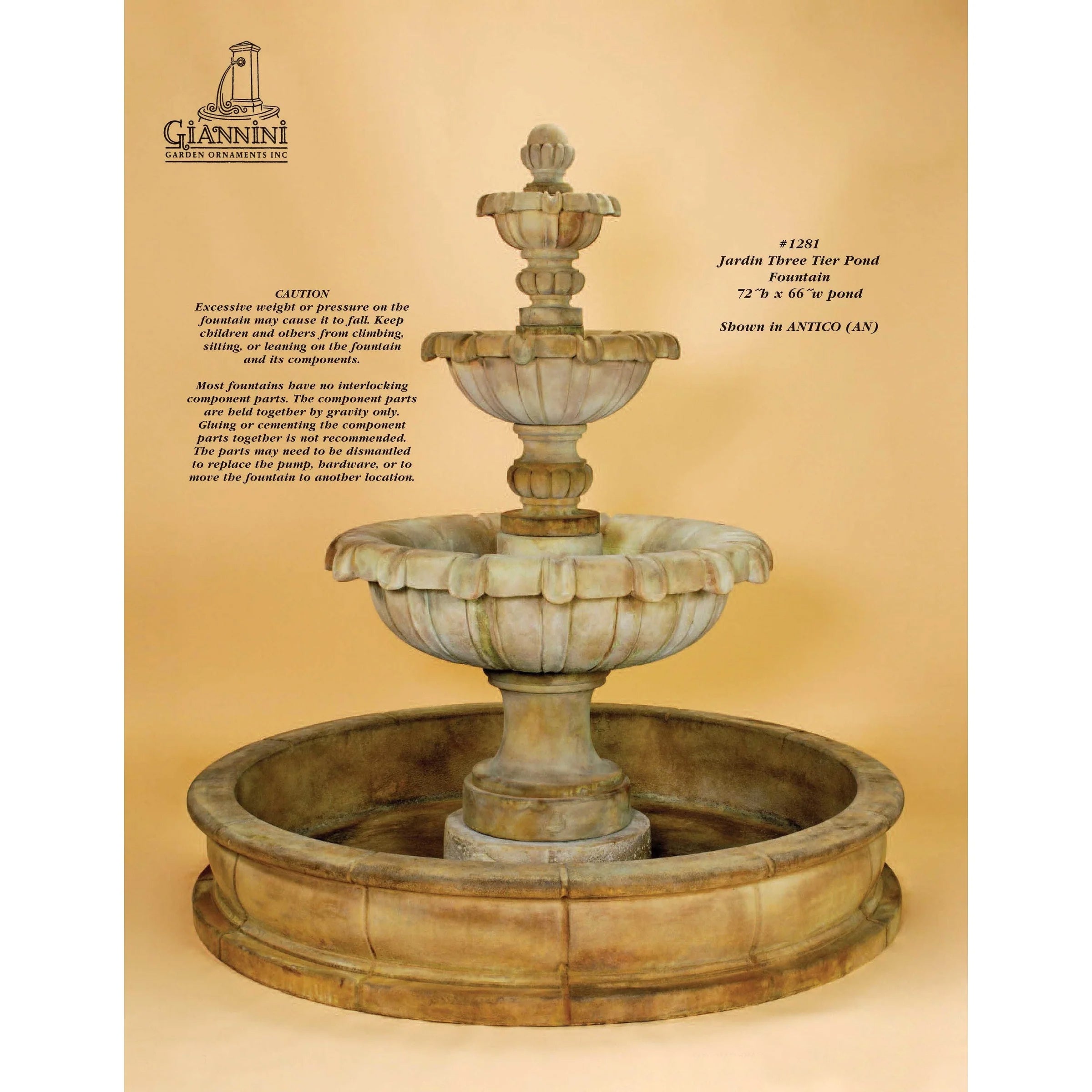 Jardin Concrete 3 Tier Outdoor Courtyard Fountain- Majestic Fountains