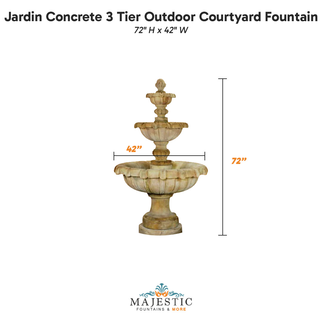 Jardin Concrete 3 Tier Outdoor Courtyard Fountain - Majestic Fountains