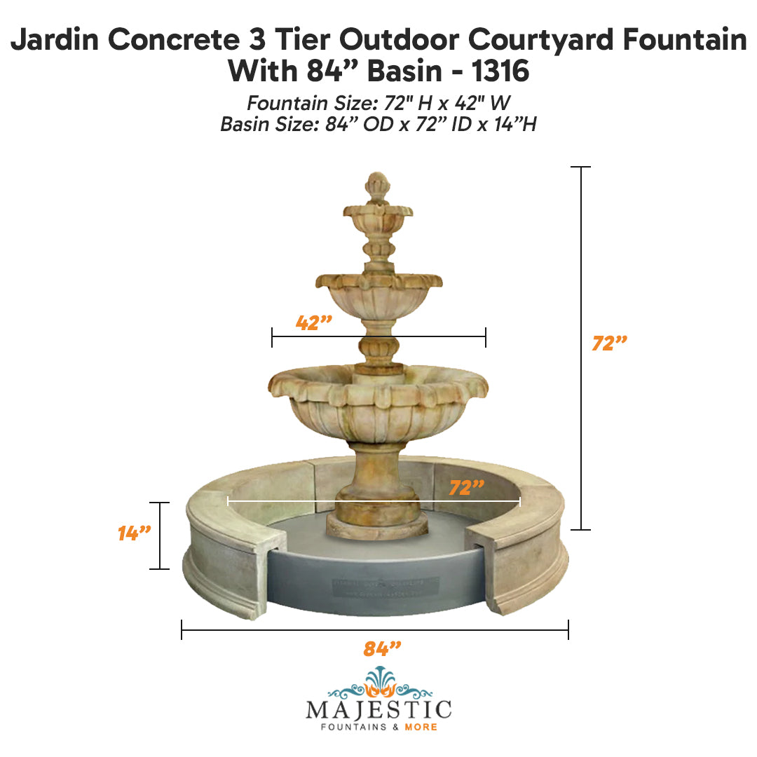 Jardin Concrete 3 Tier Outdoor Courtyard Fountain With 84 Basin - 1316 - Majestic Fountains