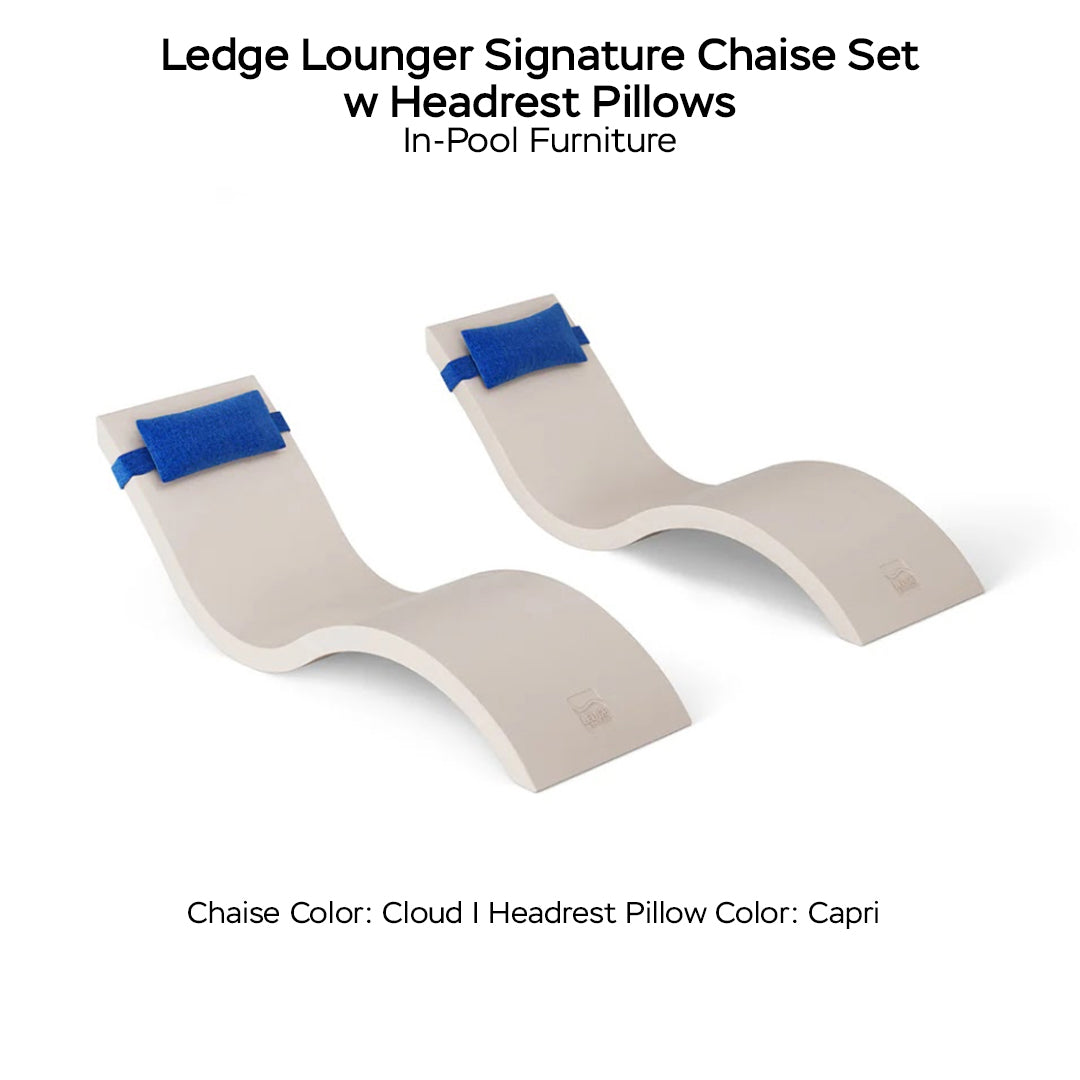 Ledge Lounger Signature Chaise Set w Headrest Pillows - Color Cloud - Pillow Capri - In-Pool Furniture - Majestic Fountains