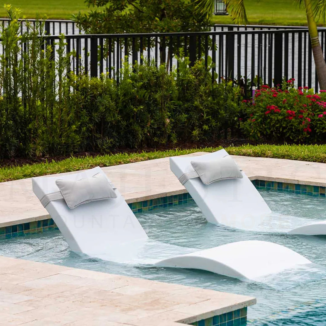 Ledge Lounger Signature Chaise & Side Table Set w Headrest Pillows - In-Pool Furniture - Majestic Fountains