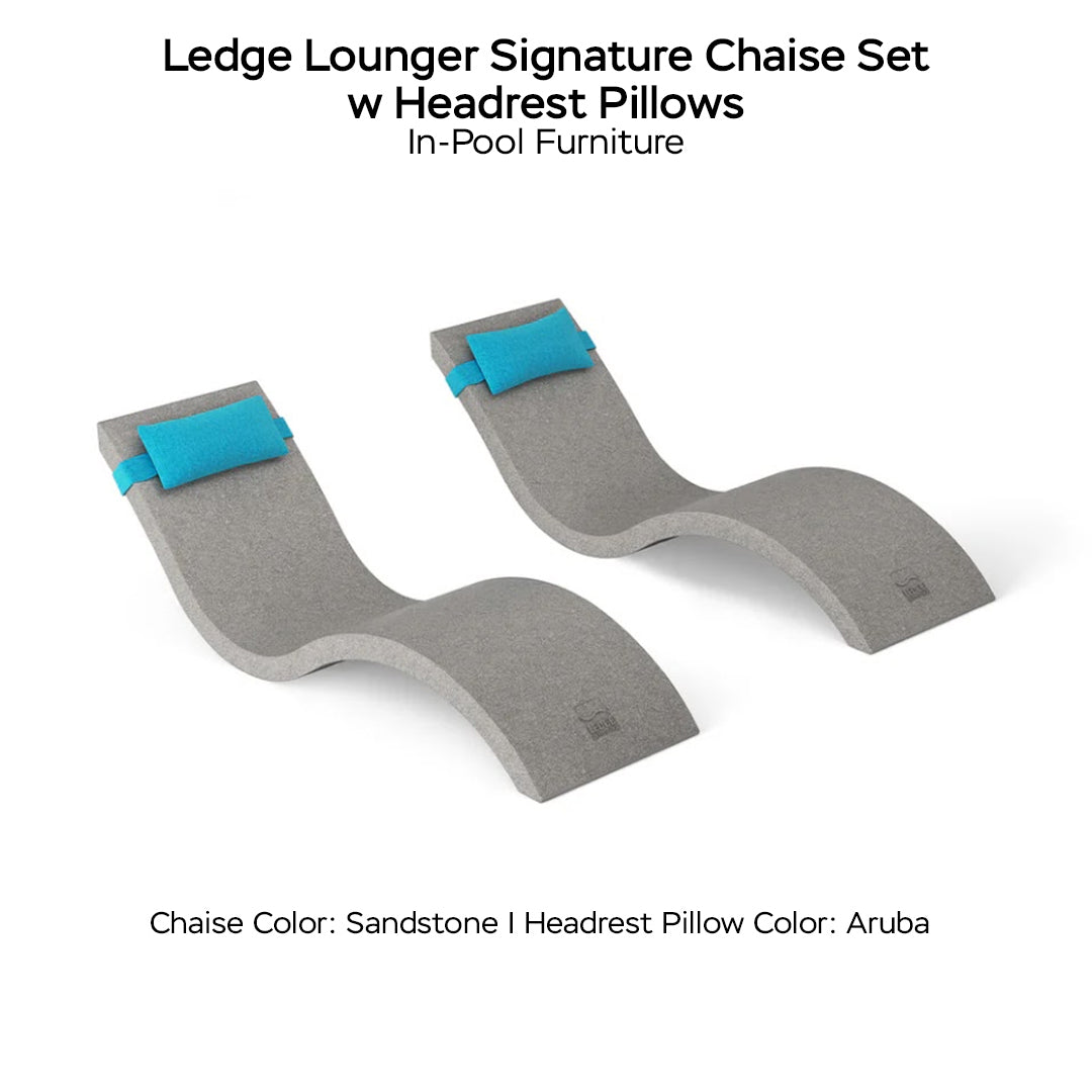 Ledge Lounger Signature Chaise Set w Headrest Pillows - Color Sandstone - Pillow Aruba  - In-Pool Furniture - Majestic Fountains
