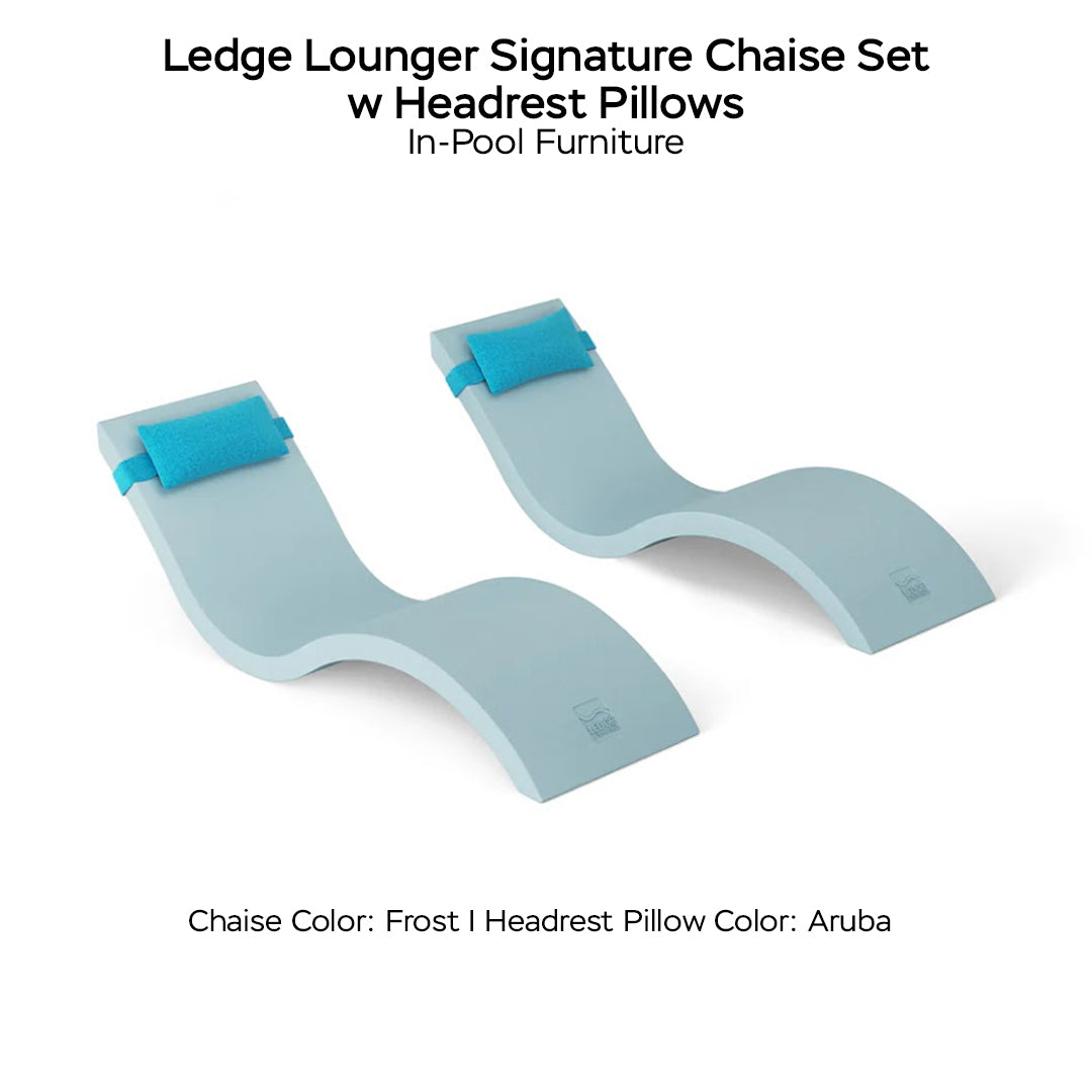 Ledge Lounger Signature Chaise Set w Headrest Pillows - Color Frost - Pillow Aruba  - In-Pool Furniture - Majestic Fountains
