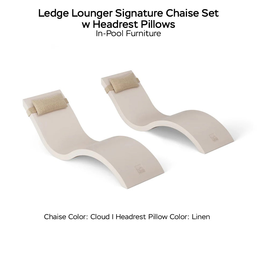 Ledge Lounger Signature Chaise Set w Headrest Pillows - Color Cloud - Pillow Line - In-Pool Furniture - Majestic Fountains