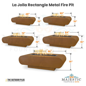 La Jolla Rectangle Metal Fire Pit Size - Majestic Fountains and More
