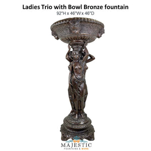 Ladies Trio with Bowl Bronze fountain - Majestic Fountains and More