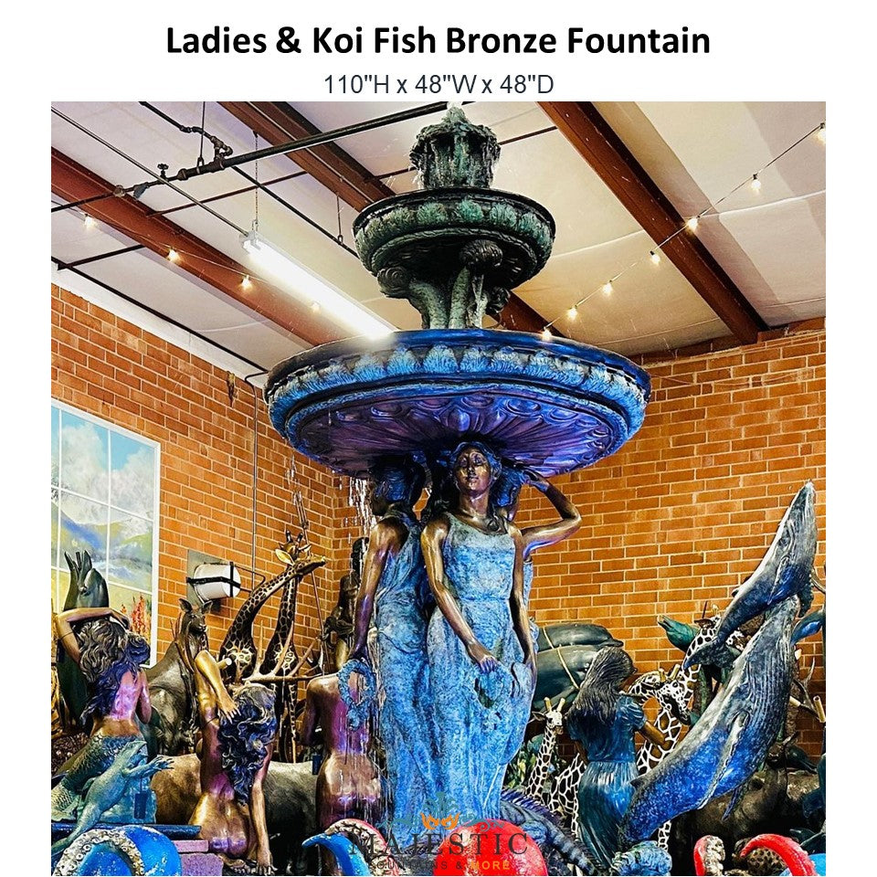Ladies & Koi Fish Bronze Fountain - Majestic Fountains and More.