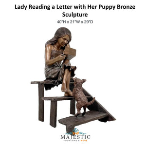 Lady Reading a Letter with Her Puppy Bronze Sculpture - Majestic Fountains & More