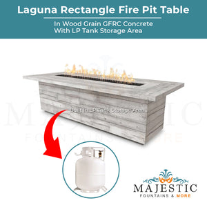 Laguna Rectangle Fire Pit Table in Woodgrain Concrete - Majestic Fountains