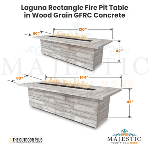 Laguna Rectangle Fire Pit Table in Wood Grain GFRC Concrete Size - Majestic Fountains