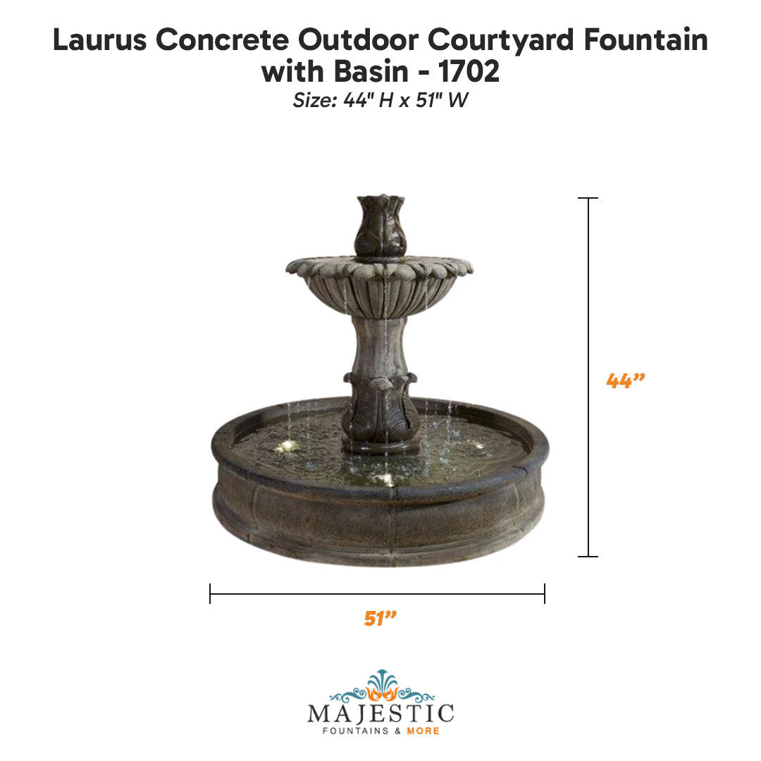 Laurus Concrete Outdoor Courtyard Fountain with Basin - 1702  - Majestic Fountains