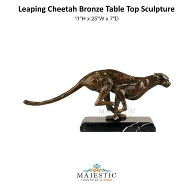 Leaping Cheetah Bronze Table Top Sculpture - Majestic Fountains and More