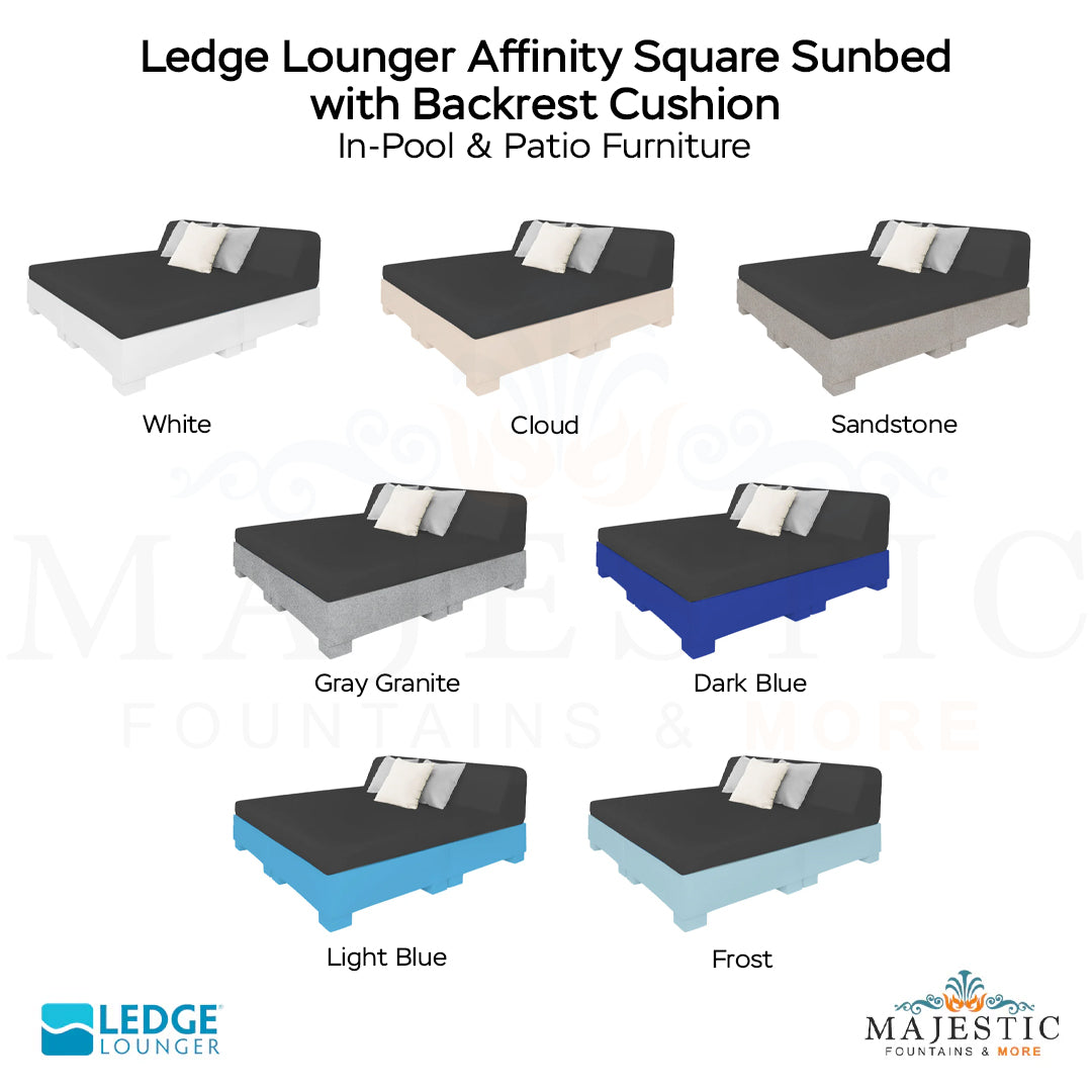 Ledge Lounger Affinity Square Sunbed with Backrest Cushion In-Pool & Patio Furniture - Majestic Fountains