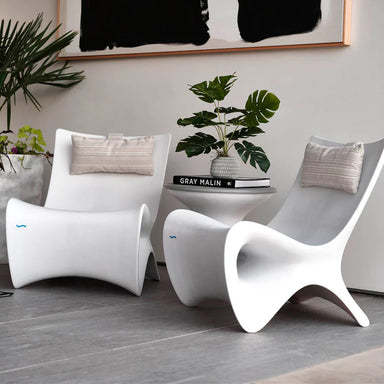 QUICKSHIP Ledge Lounger Autograph Chairs & Side Table Set Color White - In-Pool & Patio Furniture - Majestic Fountains