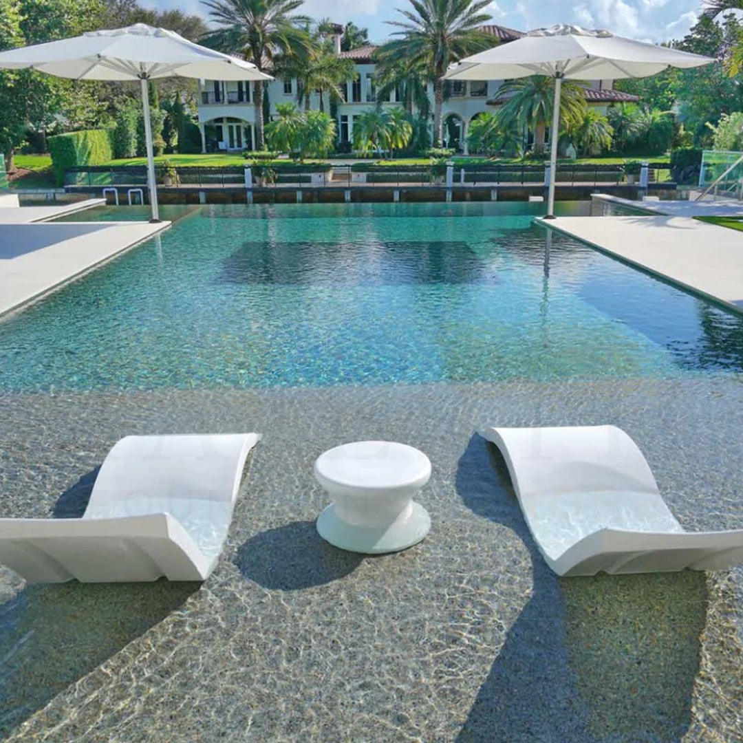 Ledge Lounger Signature Chaise & Side Table Set Color White - Side Table Without Umbrella Hole - In-Pool Furniture - Majestic Fountains