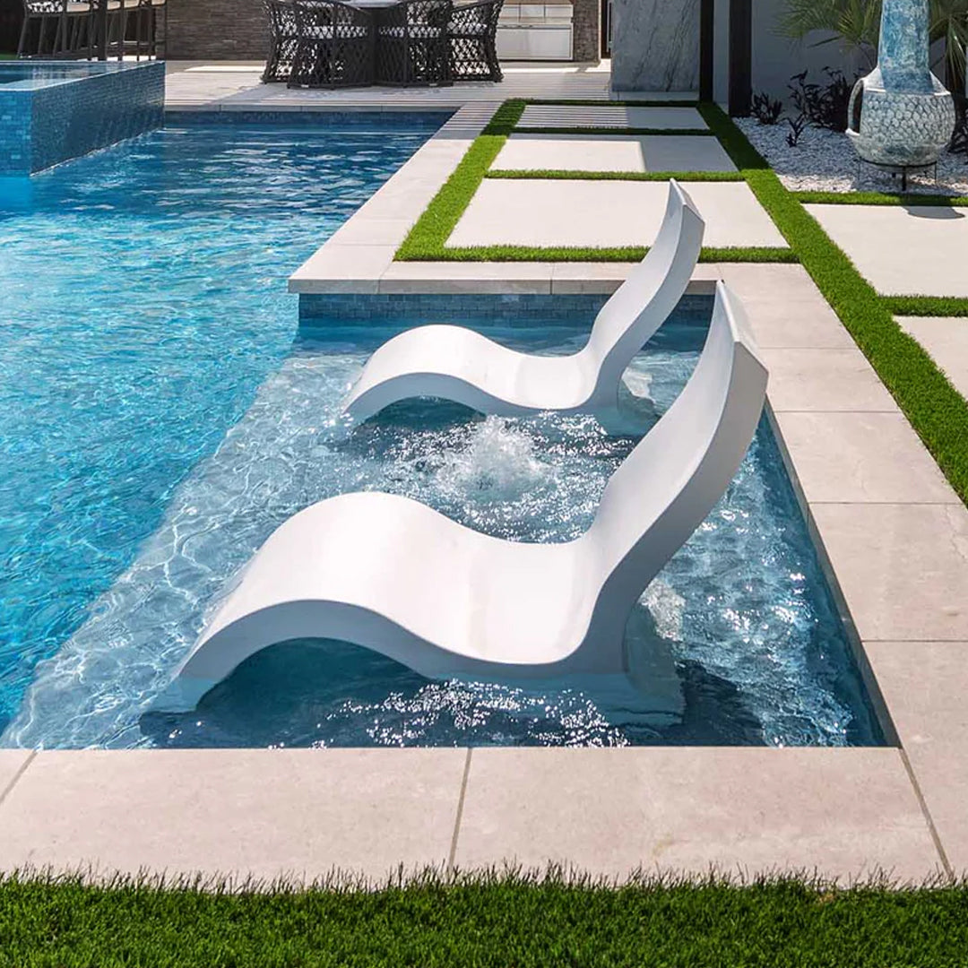 Ledge Lounger Signature Lowback Chairs & Side Table Set Color White - In-Pool & Patio Furniture - Majestic Fountains