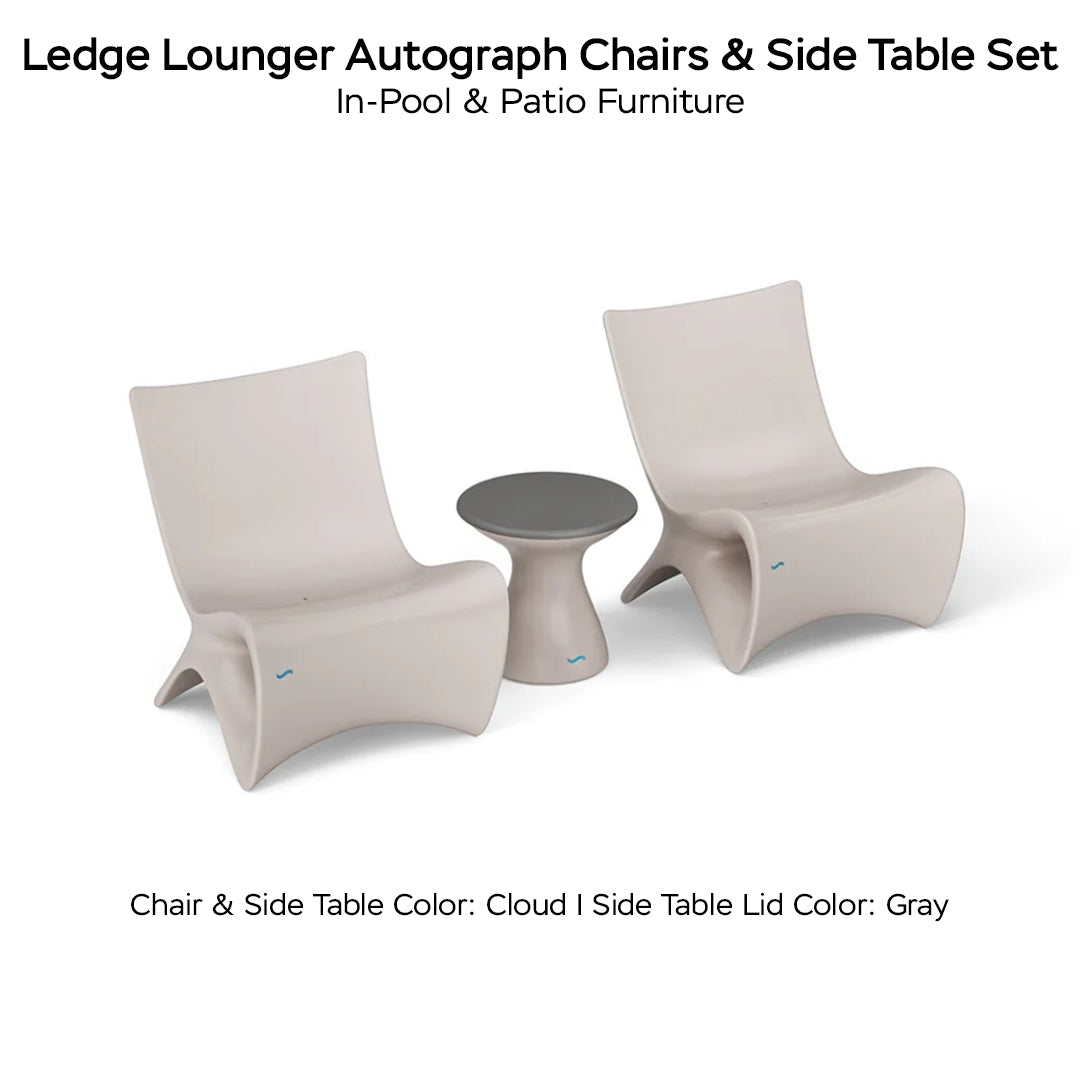 Ledge Lounger Autograph Chairs & Side Table Set Color Cloud Table Lid Color Gray - In-Pool & Patio Furniture - Majestic Fountains