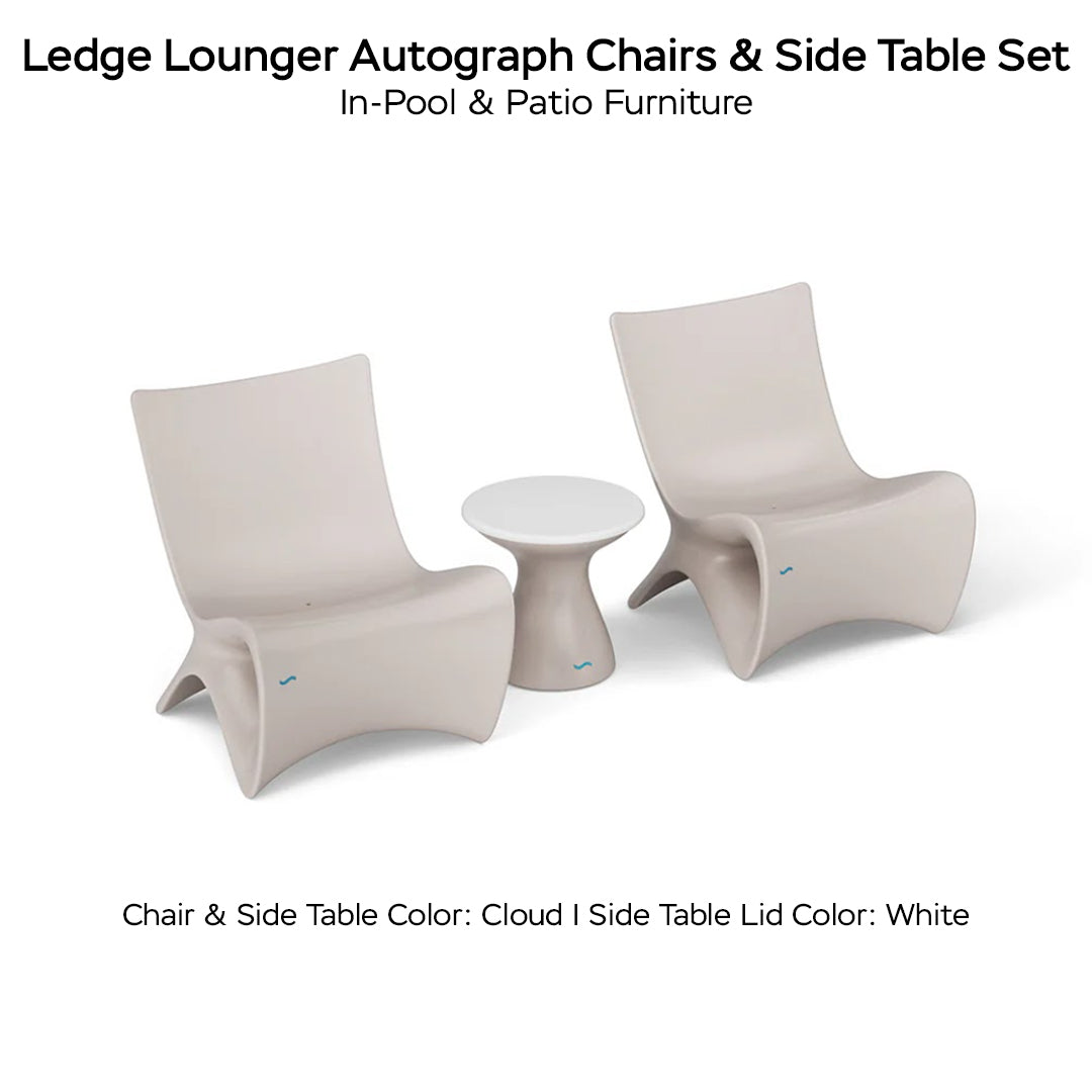 Ledge Lounger Autograph Chairs & Side Table Set Color Cloud Table Lid Color White - In-Pool & Patio Furniture - Majestic Fountains
