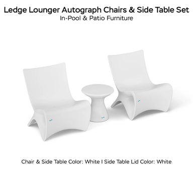 Ledge Lounger Autograph Chairs & Side Table Set Color White Table Lid Color White - In-Pool & Patio Furniture - Majestic Fountains