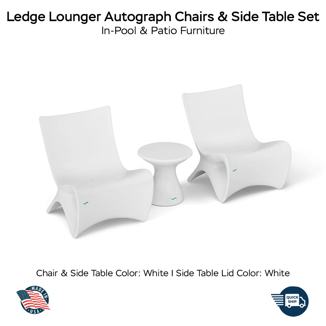 QUICKSHIP Ledge Lounger Autograph Chairs & Side Table Set Color White - Lid Color White - In-Pool & Patio Furniture