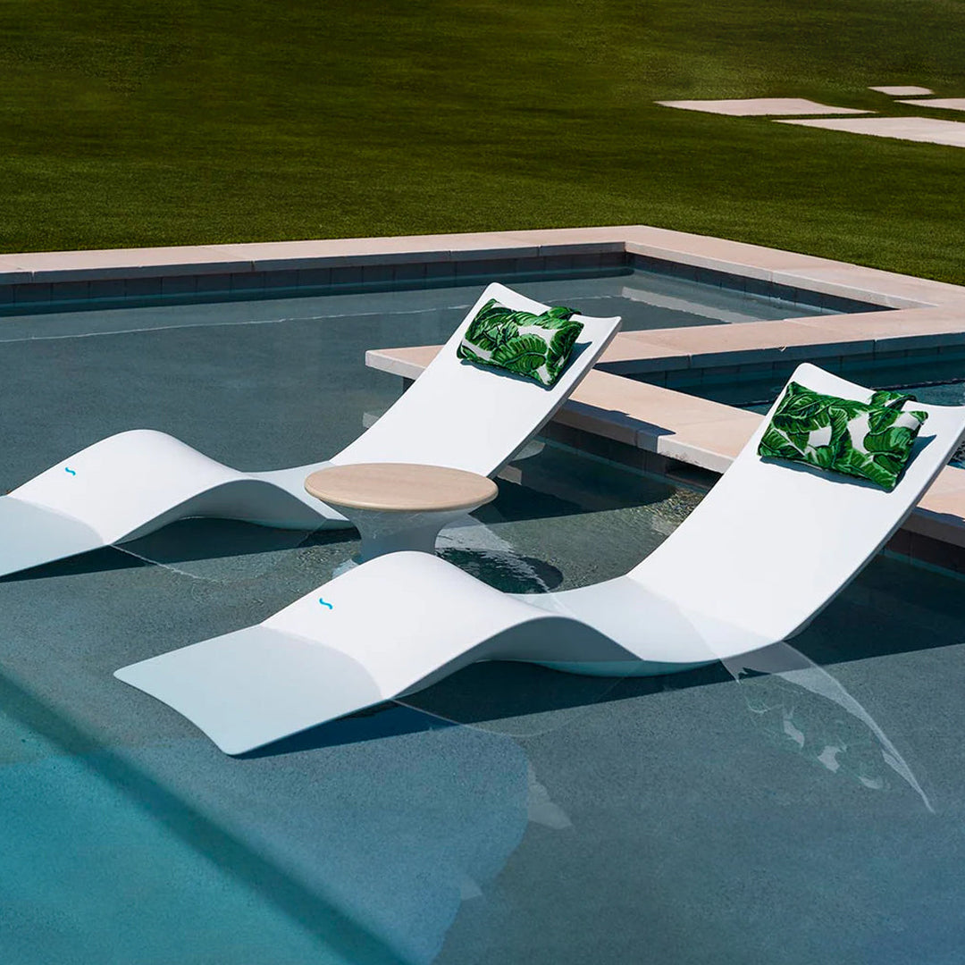 Ledge Lounger Autograph Chaise & Side Table Set w Headrest Pillows - In-Pool & Patio Furniture - Majestic Fountains