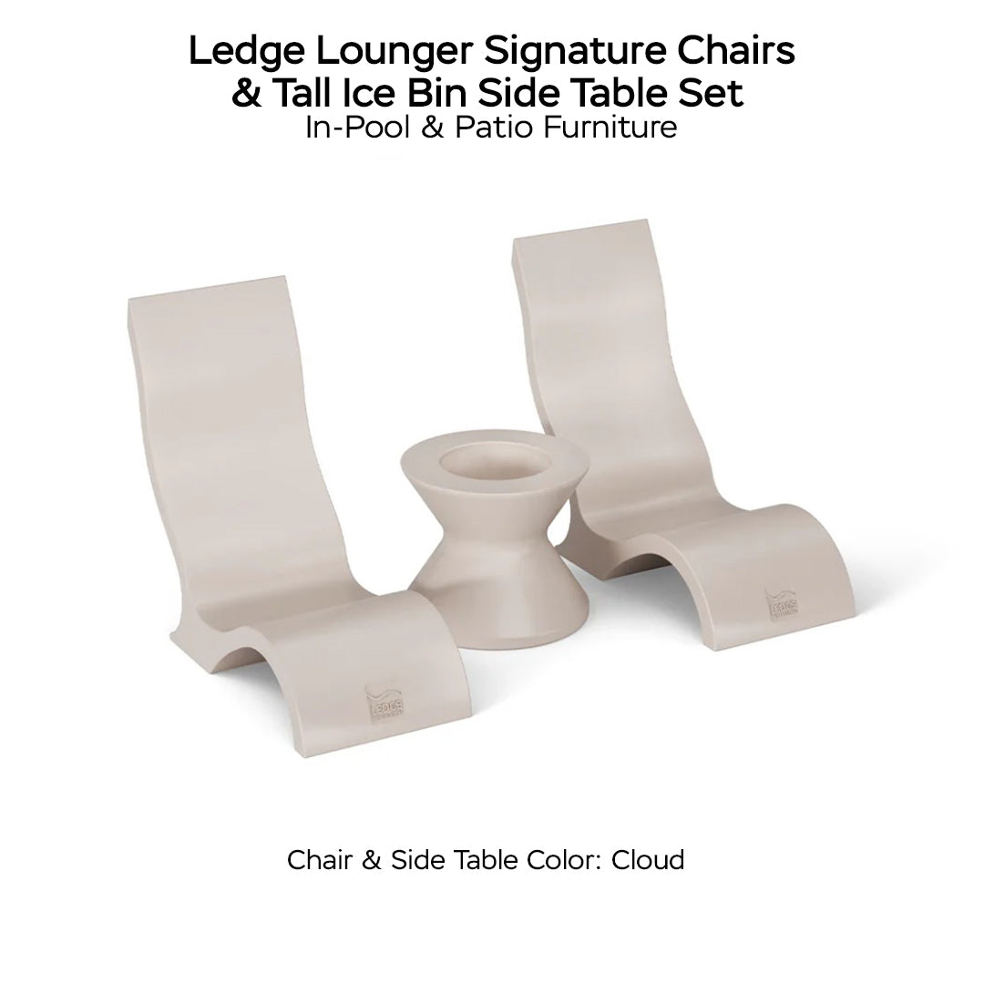 Ledge Lounger Signature Chairs & Tall Ice Bin Side Table Set Chair & Table Color Cloud - In Pool & Patio Furniture - Majestic Fountains