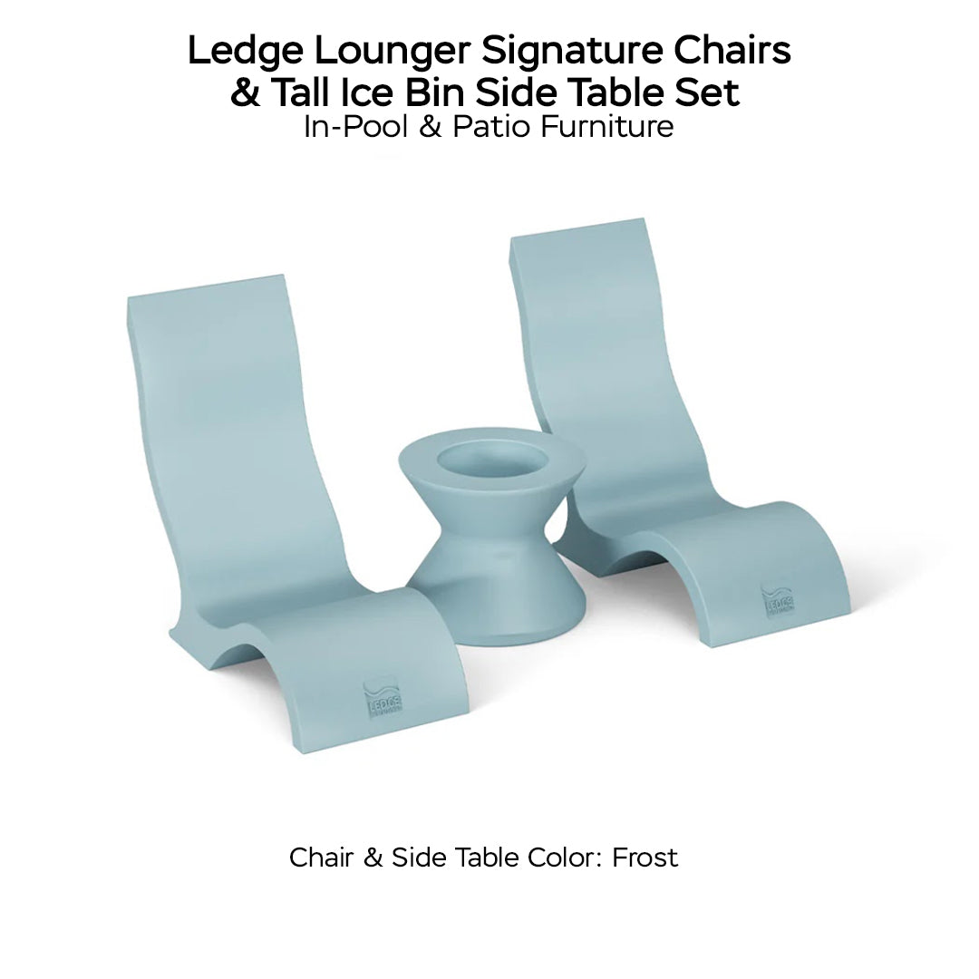 Ledge Lounger Signature Chairs & Tall Ice Bin Side Table Set Chair & Table Color Frost - In Pool & Patio Furniture - Majestic Fountains