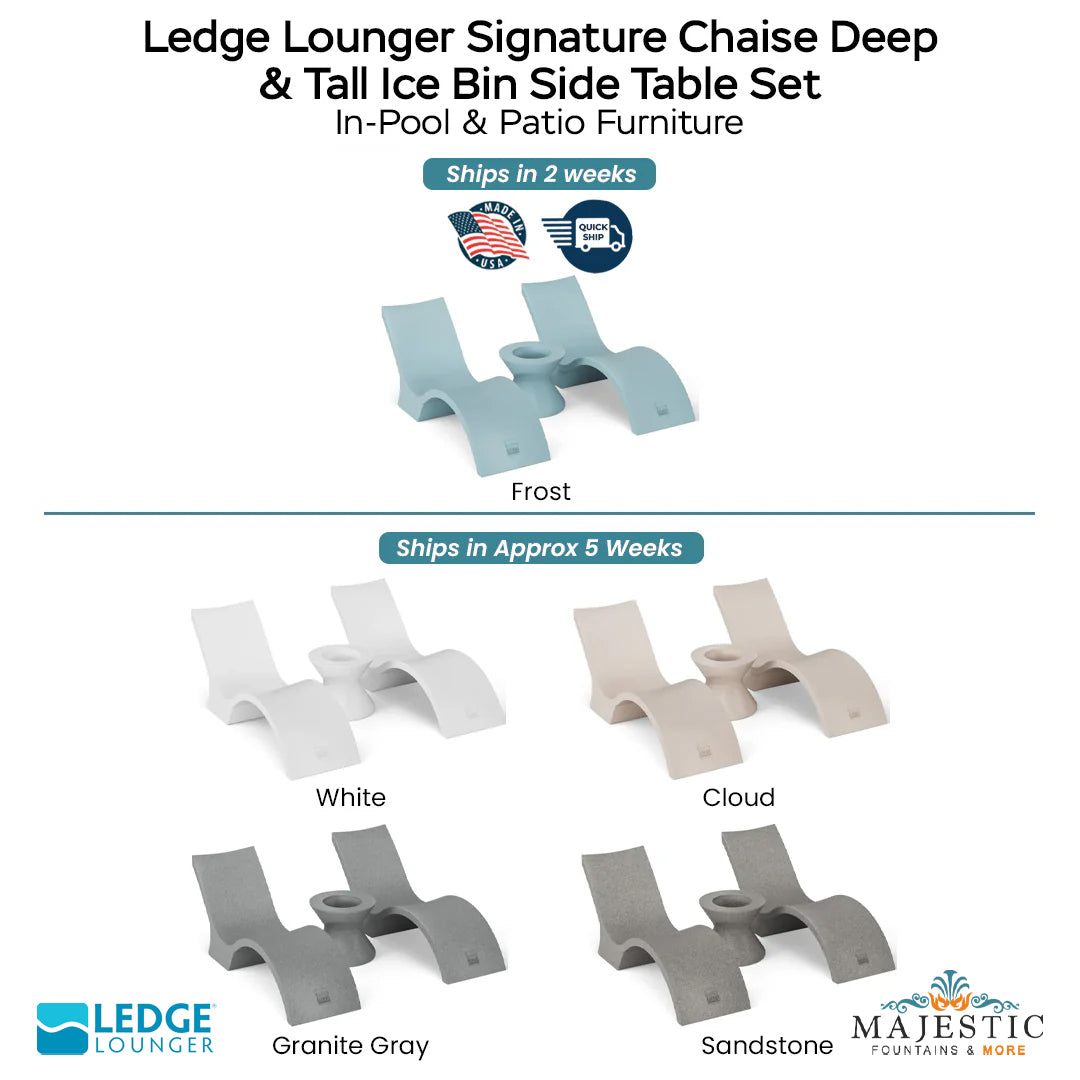 Ledge Lounger Signature Chaise Deep & Tall Ice Bin Side Table Set - In-Pool & Patio Furniture - Majestic Fountains