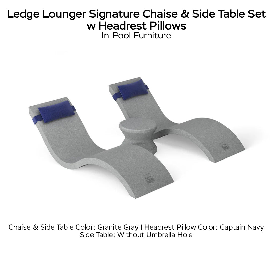 Ledge_Lounger_Signature_Chaise_Side_Table_Set_w_Headrest_Pillows_Garnite_Gray_Without_Umbrella_Hole_Captain_Navy-_In-Pool_Furniture_-_Majestic_Fountains