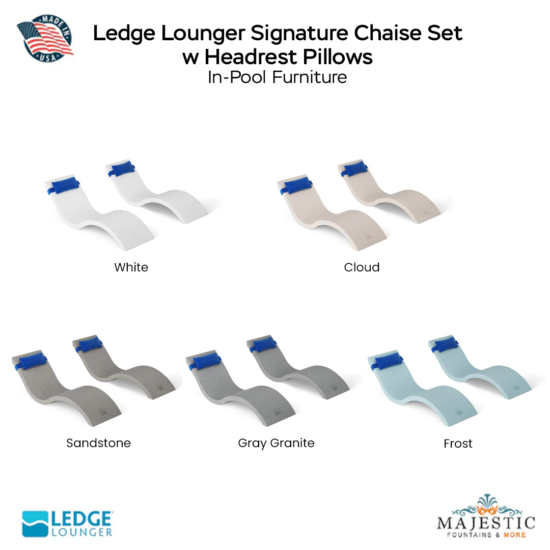 Ledge Lounger Signature Chaise and Headrest Pillow In-Pool Set - In-Pool Furniture- Majestic Fountains