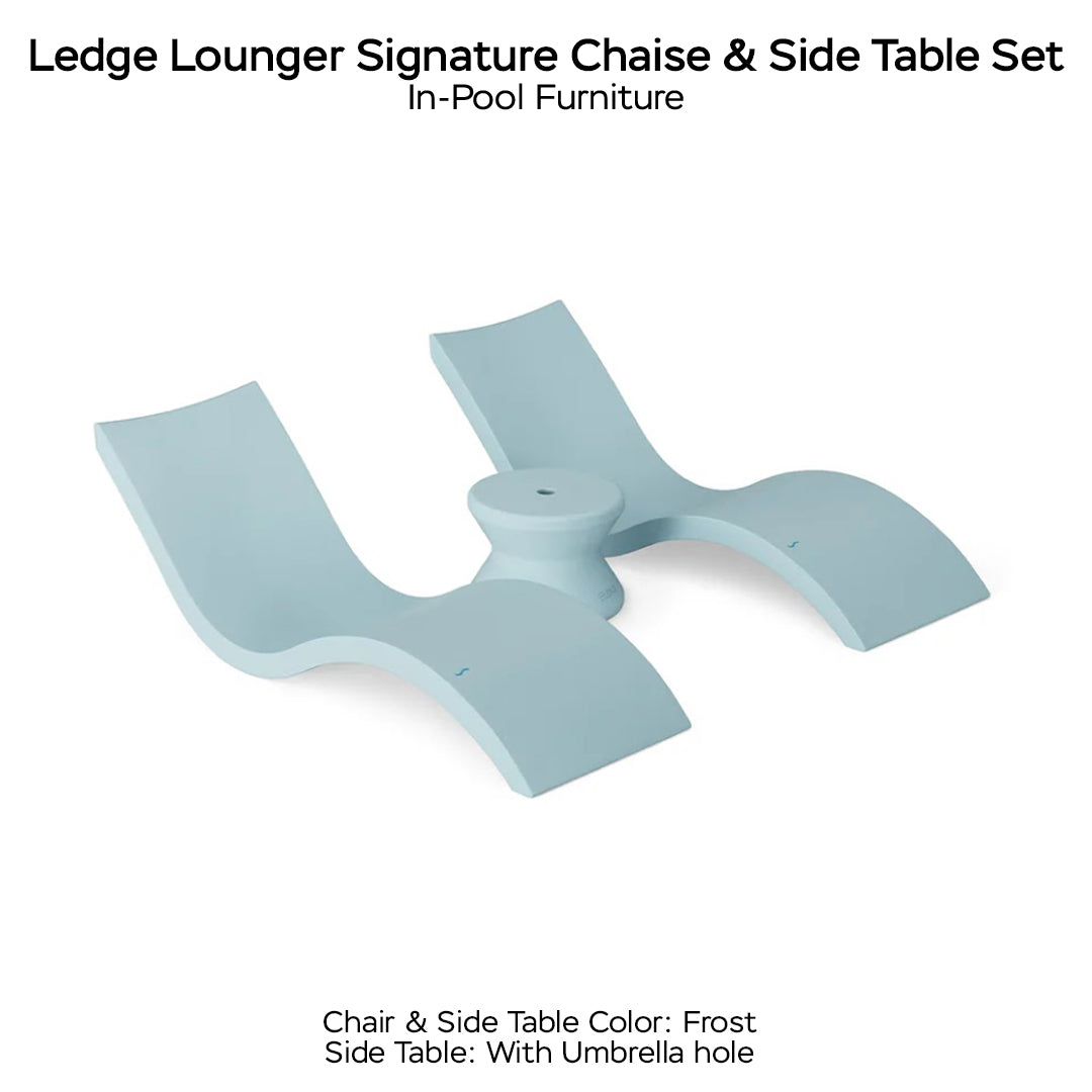 Ledge Lounger Signature Chaise & Side Table Set Color Frost - Side Table With Umbrella Hole - In-Pool Furniture - Majestic Fountains