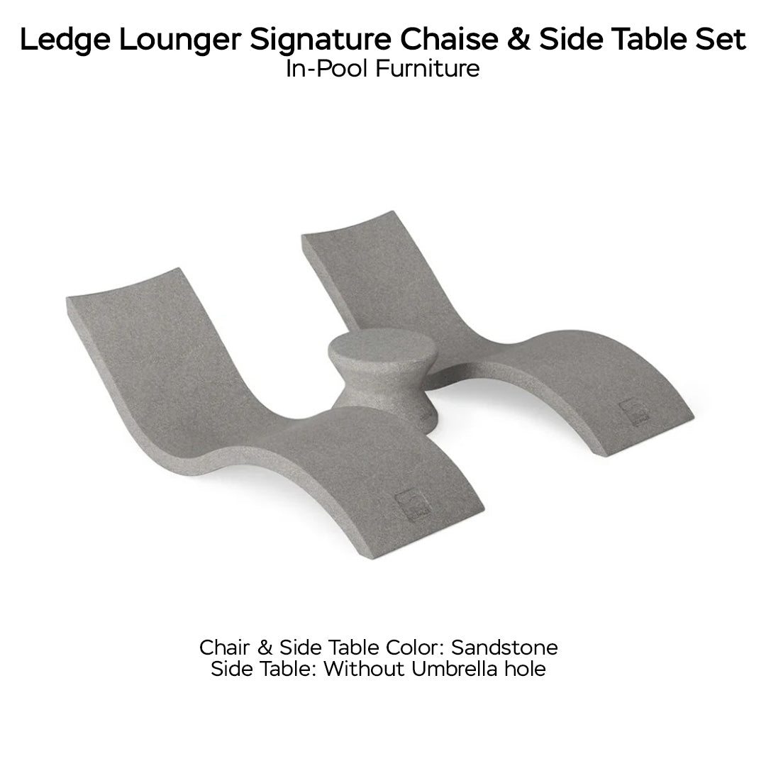 Ledge Lounger Signature Chaise & Side Table Set Color Sandstone - Side Table Without Umbrella Hole - In-Pool Furniture - Majestic Fountains