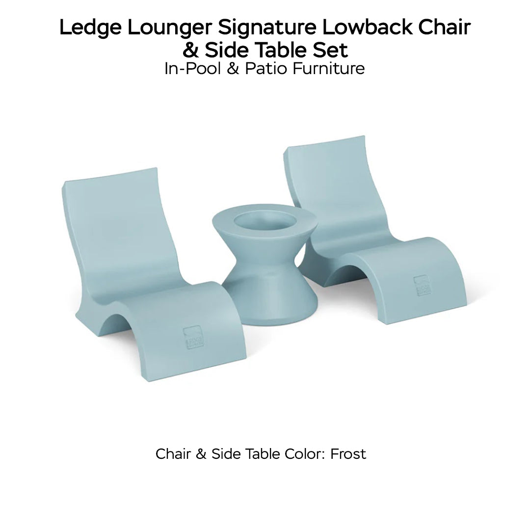Ledge Lounger Signature Lowback Chairs & Side Table Set Color Frost - In-Pool & Patio Furniture - Majestic Fountains