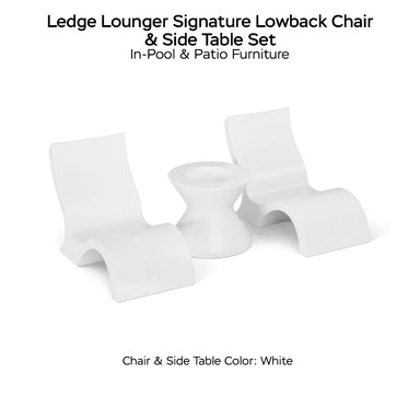 Ledge Lounger Signature Lowback Chairs & Side Table Set Color White - In-Pool & Patio Furniture - Majestic Fountains
