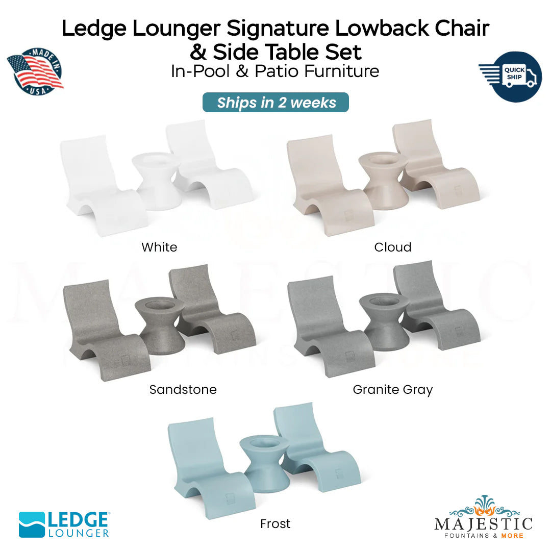 Ledge Lounger Signature Lowback Chairs & Side Table Set - In-Pool & Patio Furniture - Majestic Fountains 