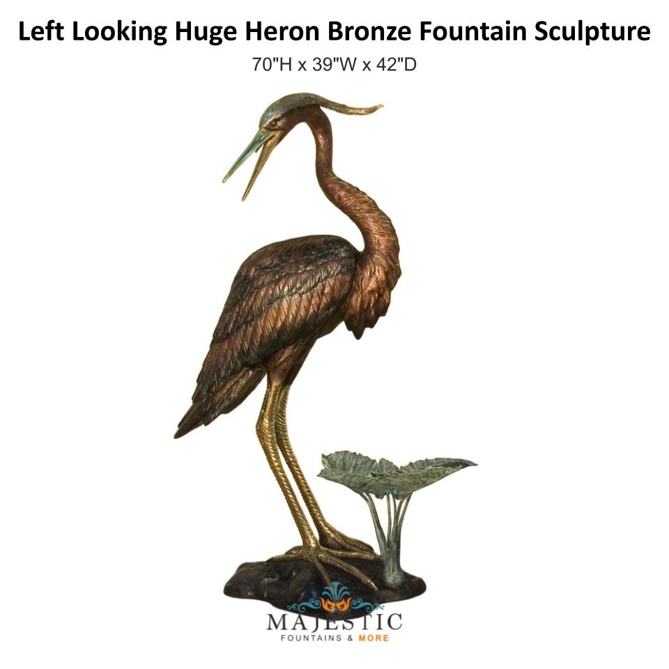 Left Looking Huge Heron Bronze Fountain Sculpture - Majestic Fountains & More